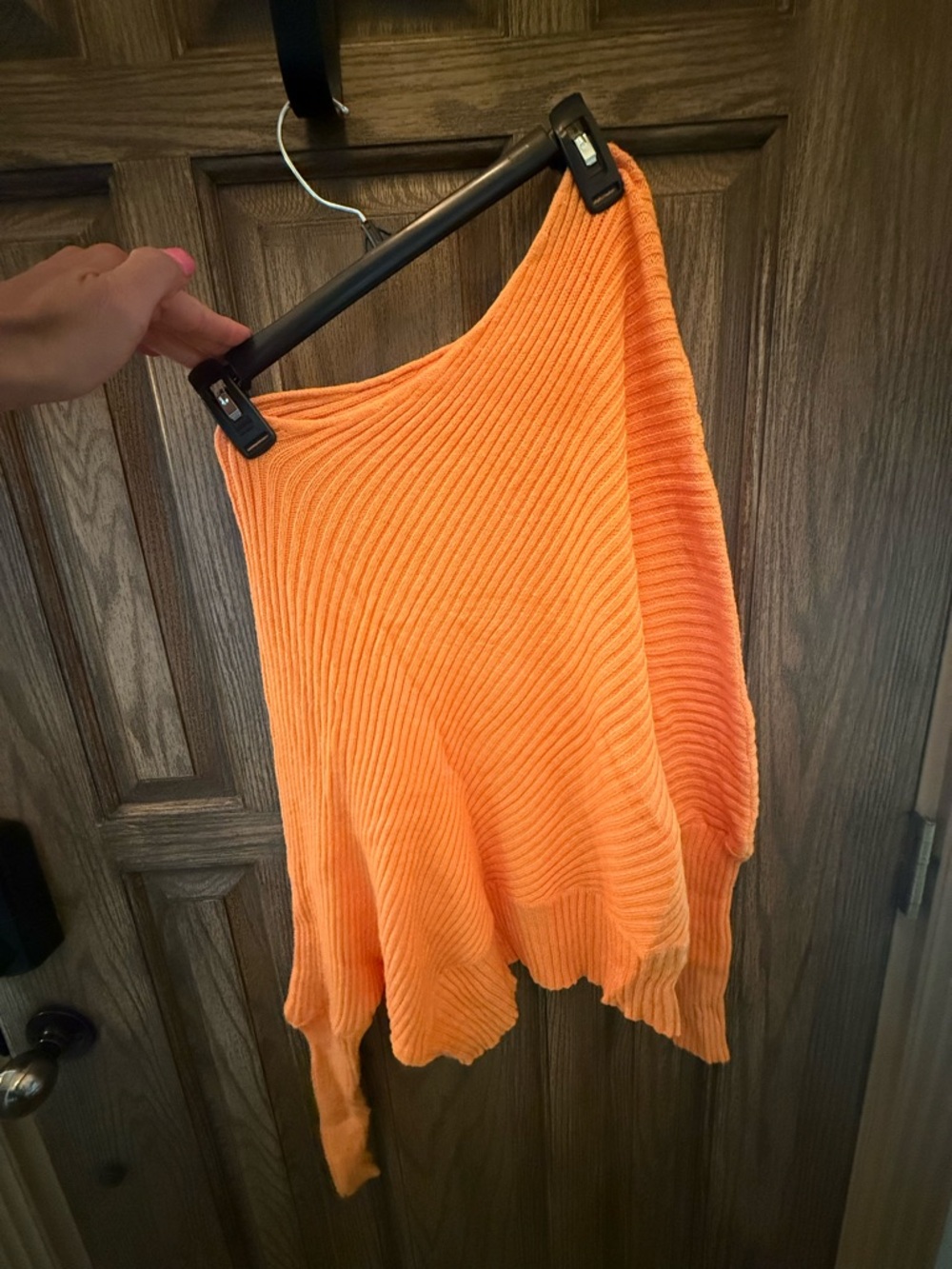 Orange Off Shoulder Sweater Ribbed Lightweight Size Small
